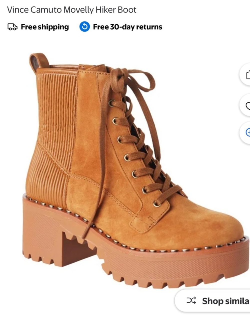 Vince Camuto Cognac Suede Lace-Up Platform Hiker Boot